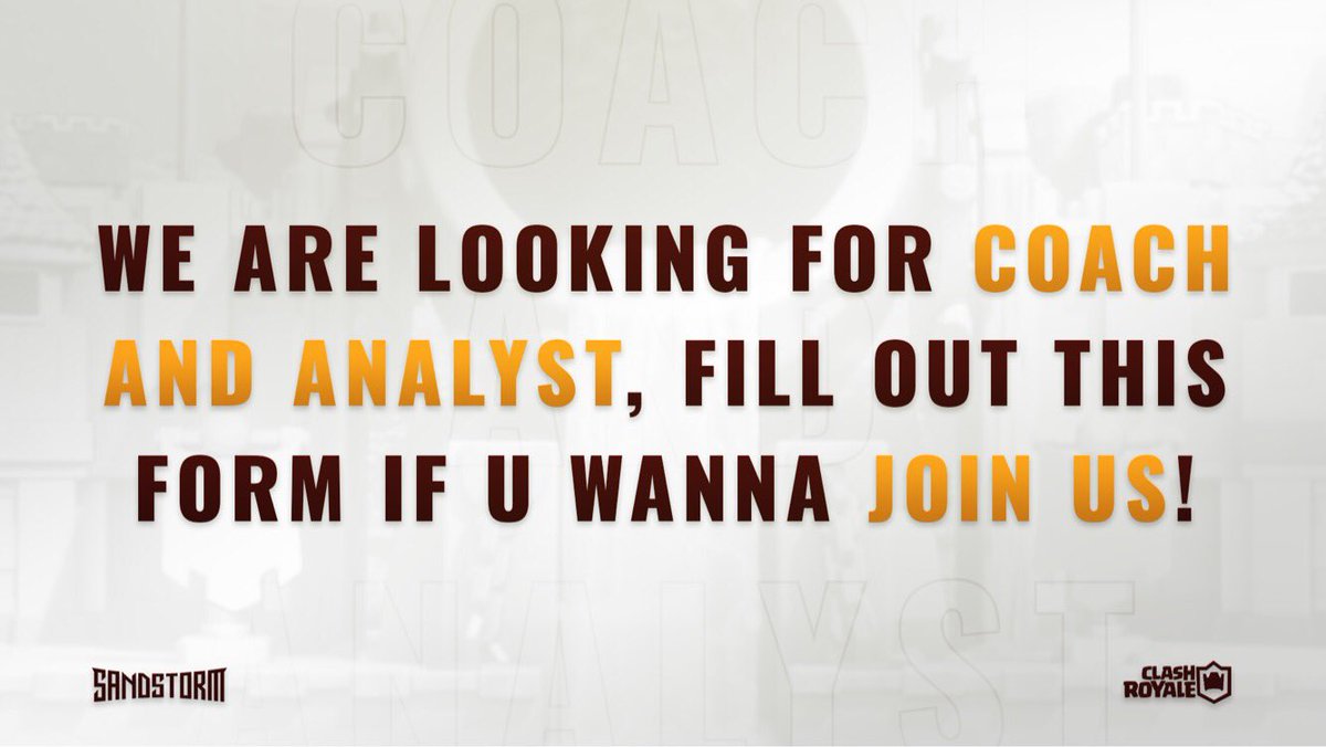 Are you a free agent coach or analyst? 👨‍💻

We are opening a form so you can apply to Sandstorm EU! 
Fill the following form to get a chance to get selected! 📝

📝Form: goo.gl/forms/oj95PatB…