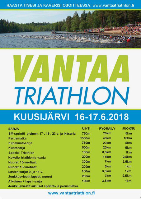 Vantaa Triathlonissa jo 1150 ilmoittautunutta, vielä ehtii mukaan ilmoittautumalla 9.6 mennessä =) Kisasivut ja ilmoittautuminen: triforfun.net