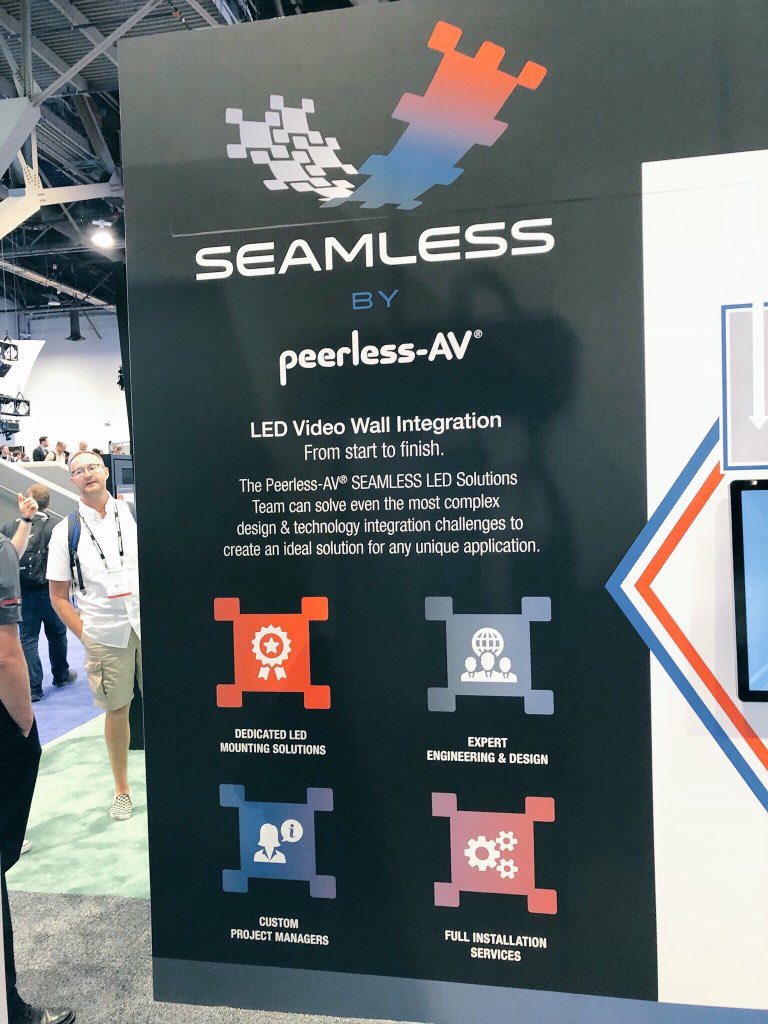 PeerlessAV's tweet photo. Come to booth C2947 & check out our wide variety of innovative, award-winning AV solutions that will transform your business. We’ve got it all - from #outdoorTVs to #kiosks to #videowallmounts and more! #InfoComm18 #AVTweeps #ProAV https://t.co/XTQ7UMu8xA