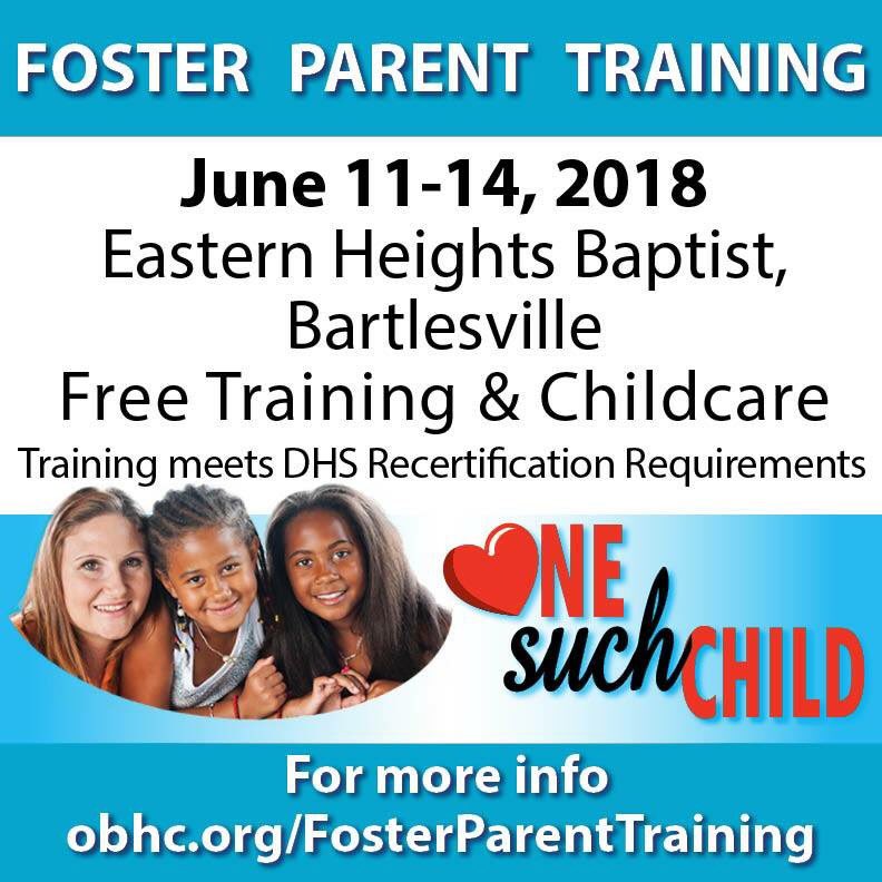 OBHC_org's tweet photo. If you are foster parents in the Bartlesville area, we encourage you to attend this great training event. Your kids can participate in VBS, while you receive your required DHS training.

Register today at https://t.co/heqDaSmh7X https://t.co/r0x4ELekqR
