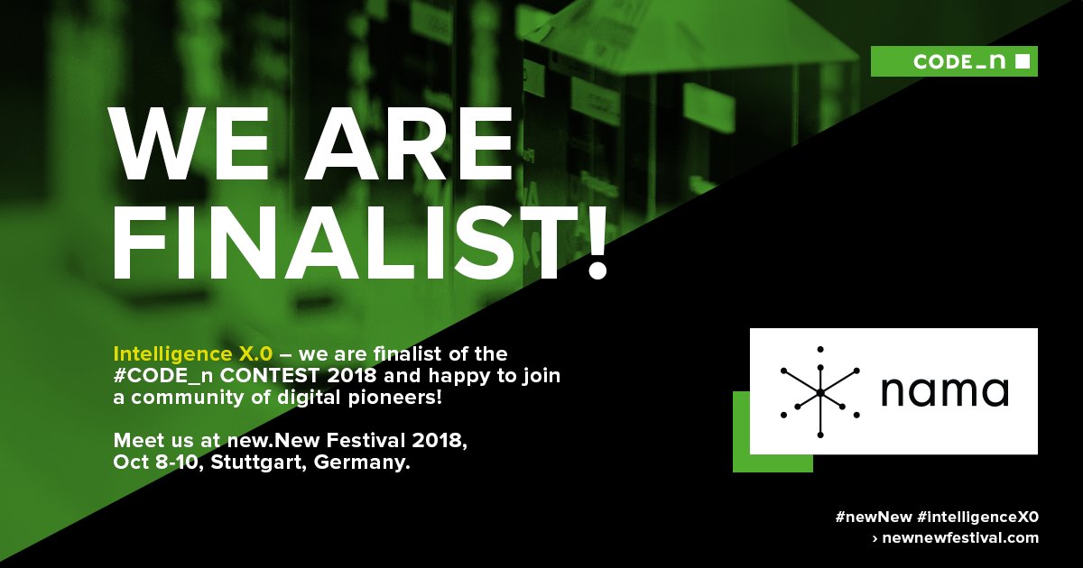 namasoftware's tweet photo. Hoje temos (mais) um motivo para comemorar! A Nama é uma das 50 finalistas no #CODE_n CONTEST 2018, premiação que rola no evento https://t.co/qT1TVtfT67 Festival, em Stuttgart. Indicados à categoria Machine Intelligence, somos a única startup brasileira concorrendo na premiação. https://t.co/3MYE2CFXl9
