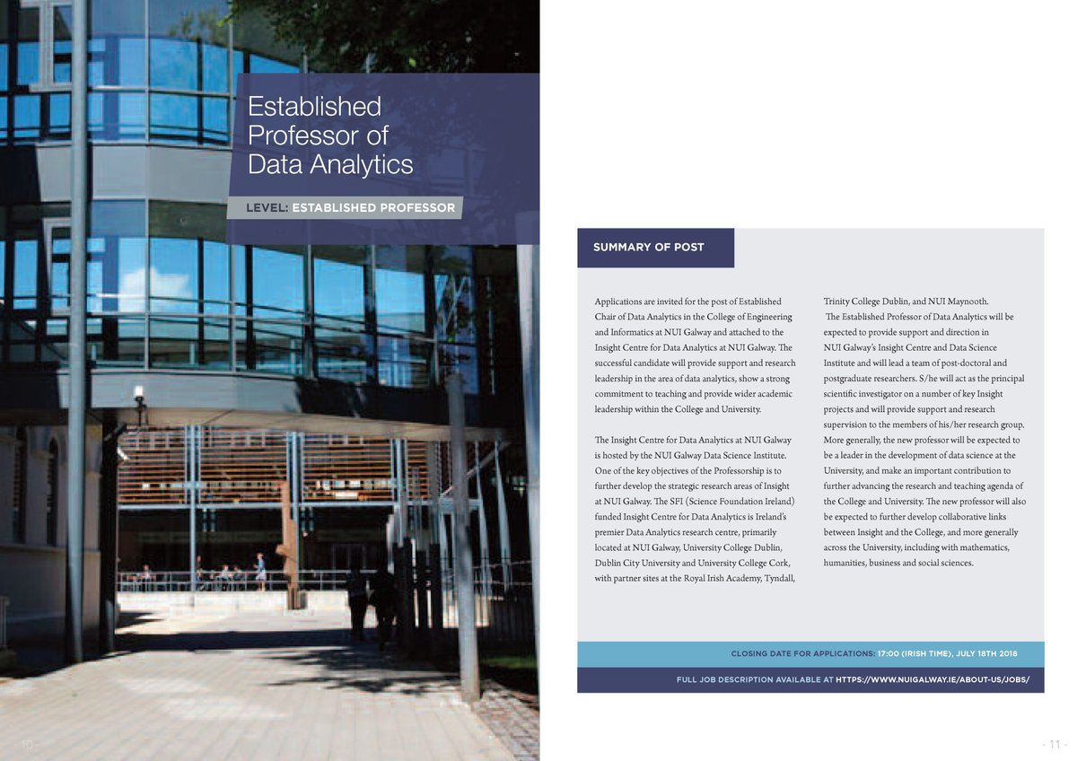 johnbreslin's tweet photo. Applications are invited for the post of Established Chair of Data Analytics at @NUIGalway and attached to the @Insight_Centre for Data Analytics at @NUIGalway (was @DERI).

Closing date for applications is 17:00 (Irish Time) on July 18th 2018: https://t.co/A13N9g91Aq

Please RT! https://t.co/ilRBm5G8oX