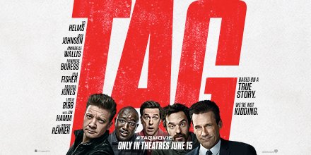 YukYuksCalgary's tweet photo. Tag, you’re it! Follow us &amp; RT for the chance to win passes to see TAG starring Jeremy Renner, Jon Hamm &amp; Ed Helms, in theatres June 15! https://t.co/0iGFapIjZY #Calgary #TagMovie https://t.co/3N5HXmuIyK