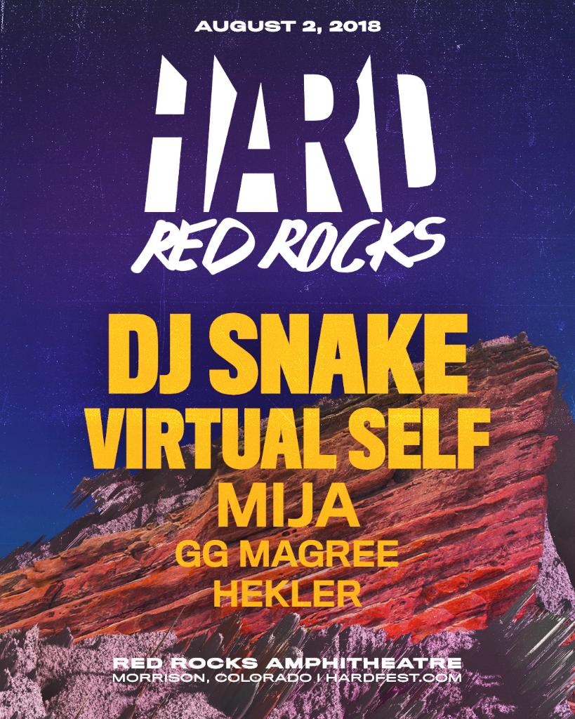 HARDFEST's tweet photo. Tickets for #HARDRedRocks 2018 are ON SALE NOW! We’re bringing along some massive friends for our 6th time at this historic venue. 🙌 @DJSnake • @virtual_self • @hi_mija • @ggmagree • @heklermusic • Tix + info 📲 https://t.co/I0be5Q9WDZ https://t.co/1u53p6qY4z
