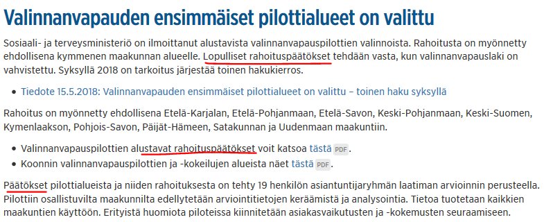 tosentti's tweet photo. https://t.co/VD0UdAk8Ft-sivustolla kerrotaan alustavista rahoituspäätöksistä. Siis päätöksistä. Jotain on päätetty, vaikka lainsäädäntöä ei ole. Kai alustavakin päätös on päätös? Valitut alueet ovat ainakin ottaneet tosissaan? #päätökset #sote #pilotit https://t.co/T4AEUU9lO7 https://t.co/8bEruWPbN6