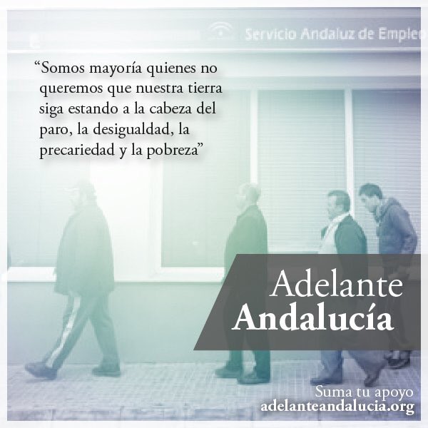 El paro, la desigualdad, la precariedad y la pobreza no pueden ser la marca #Andalucia.
Nuestra tierra debe ser símbolo de justicia, paz y dignidad para l@s trabajador@s.

✒️Únete a #AdelanteAndalucía adelanteandalucia.org