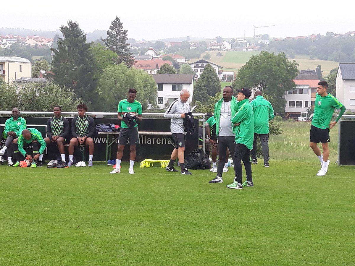 NGSuperEagles's tweet photo. It was quiet in camp today.
Our boys had excellent recovery session this morning.
Coach Gernot Rohr: “After the loss to the Czech Republic, there is positive anger among the players &amp; staff. This keeps us focused &amp; humble.”
#SoarSuperEagles #Team9jaStrong. https://t.co/XDtffI9Jqh