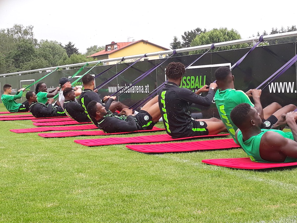 NGSuperEagles's tweet photo. It was quiet in camp today.
Our boys had excellent recovery session this morning.
Coach Gernot Rohr: “After the loss to the Czech Republic, there is positive anger among the players &amp; staff. This keeps us focused &amp; humble.”
#SoarSuperEagles #Team9jaStrong. https://t.co/XDtffI9Jqh
