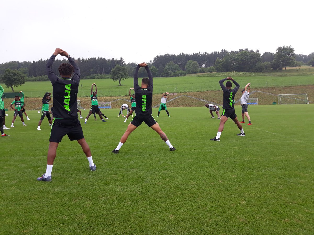 NGSuperEagles's tweet photo. It was quiet in camp today.
Our boys had excellent recovery session this morning.
Coach Gernot Rohr: “After the loss to the Czech Republic, there is positive anger among the players &amp; staff. This keeps us focused &amp; humble.”
#SoarSuperEagles #Team9jaStrong. https://t.co/XDtffI9Jqh