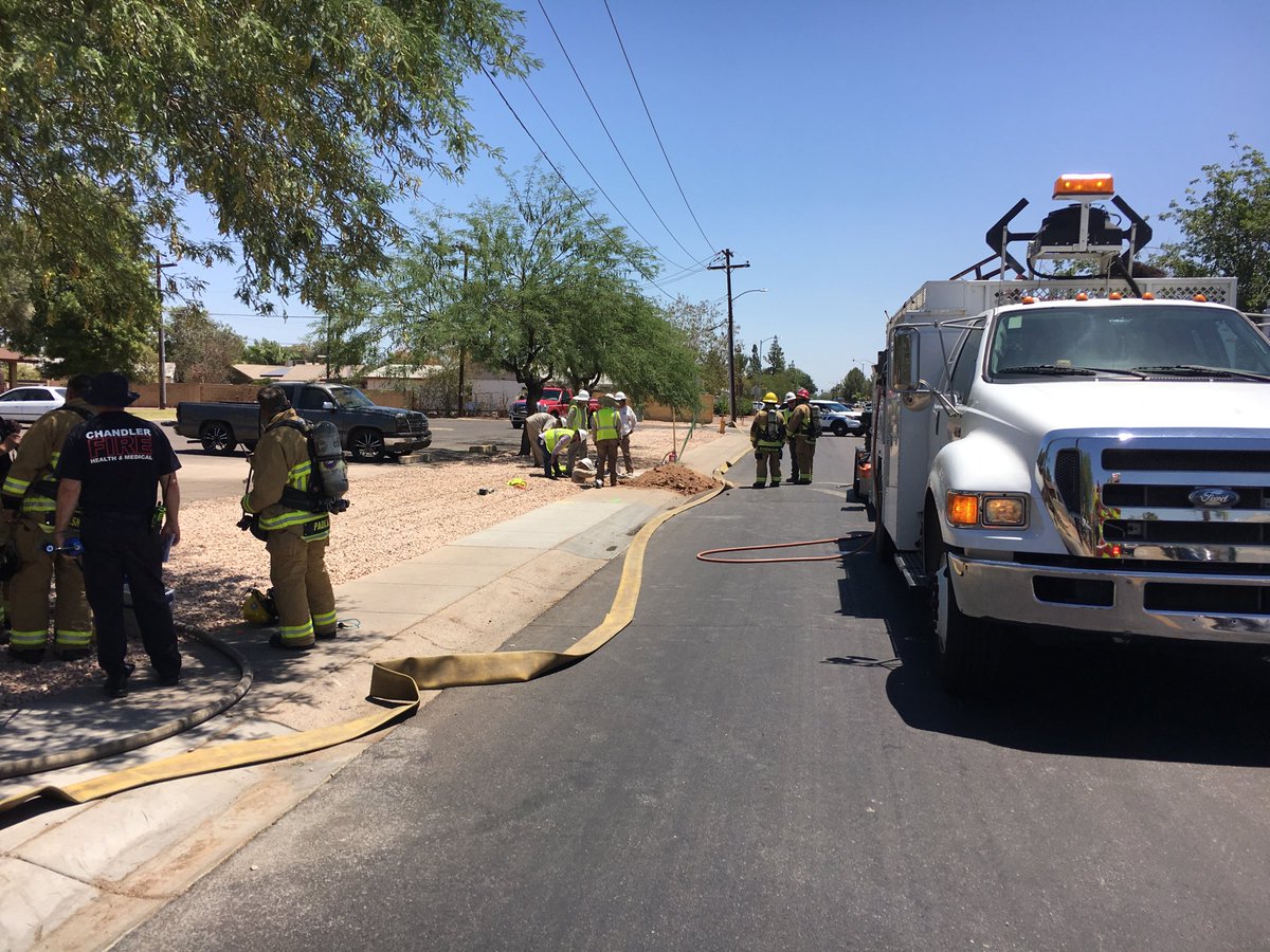 Firefighters on scene of a natural gas leak at St. Mary-Basha Catholic School. No students or faculty on campus. SW Gas on scene to secure main line.