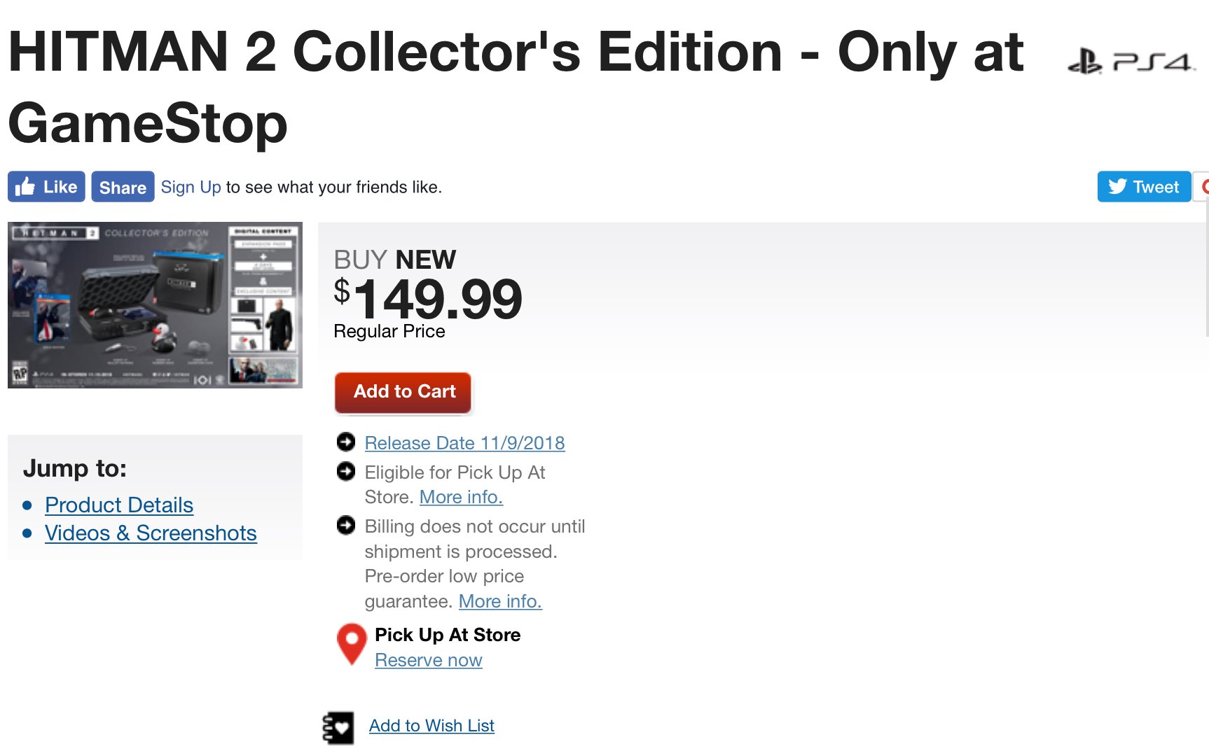 ejer flod Forfærde Wario64 on Twitter: "Hitman 2 Collector's Edition (PS4/XBO) is up for  preorder at GameStop (exclusive) https://t.co/kxXvP1skvE  https://t.co/TfYXQGoVYK" / Twitter