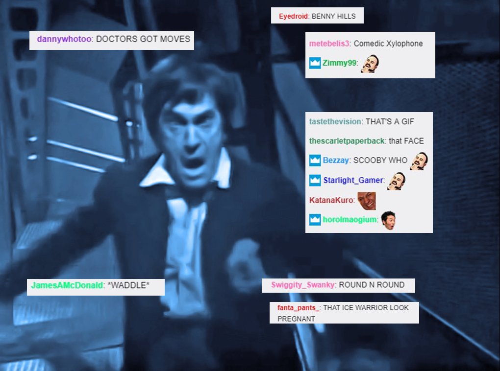 WhoviVortex's tweet image. Twitch reacts to the Doctor's chaotic chase scene. #DoctorWho #TheSeedsOfDeath