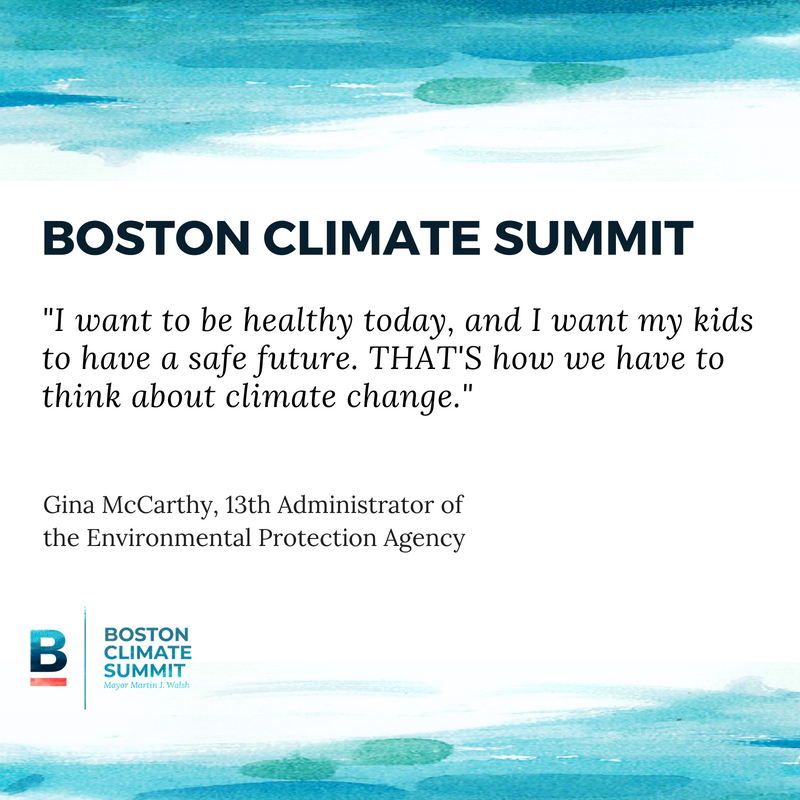 CityOfBoston's tweet photo. "We’re pretending that climate change isn’t going to happen, we all know that’s not true!" Former EPA Administrator Gina McCarthy tells it like it is. https://t.co/al6SSSjA92 #actonclimate | #BostonClimateSummit https://t.co/3Wz16SZZrH