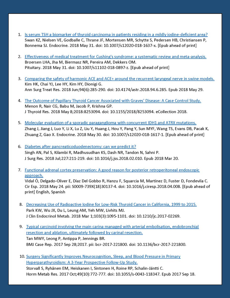 American Association Of Endocrine Surgeons New Endocrinology And Endocrine Surgery Related Articles Available On Line Or In Print From The Week Of 6 2 18 6 8 18 Check Them Out Theaace Ataleadership Amthyroidassn