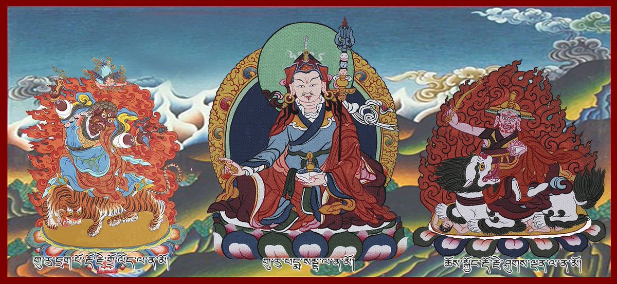 tsemtulku's tweet photo. Left is Dorje Drolo, centre is Guru Rinpoche, right is Dorje Shugden. Beautiful thangka!

#TibetCause
#TheLieLama
#DalaiLama
#humanrights
#Tibetan
#bhodrangzen
#JaiHind
#India
#Tibet
#FreeTibet
#Lhasa
#mumbai
#bangalore
#TwoPanchenLamas
#GedhunChoekyiNyima
#GyaincainNorbu
#bbc https://t.co/nO0GNkBqsy