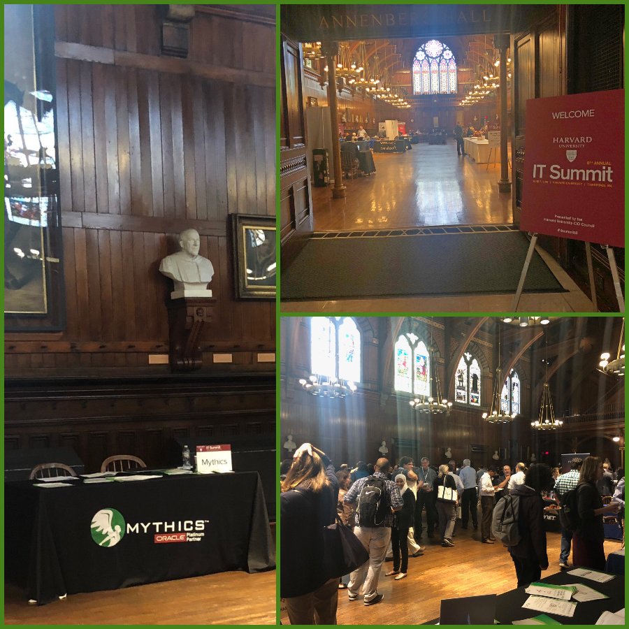 Mythics's tweet photo. Team Mythics is on the beautiful campus of @Harvard today for the 8th Annual IT Summit. Lots of great discussions on #cloud, technology for #HigherEd, and #digitaltransformation! #ITSummit18 https://t.co/nSCD7y4Kkn