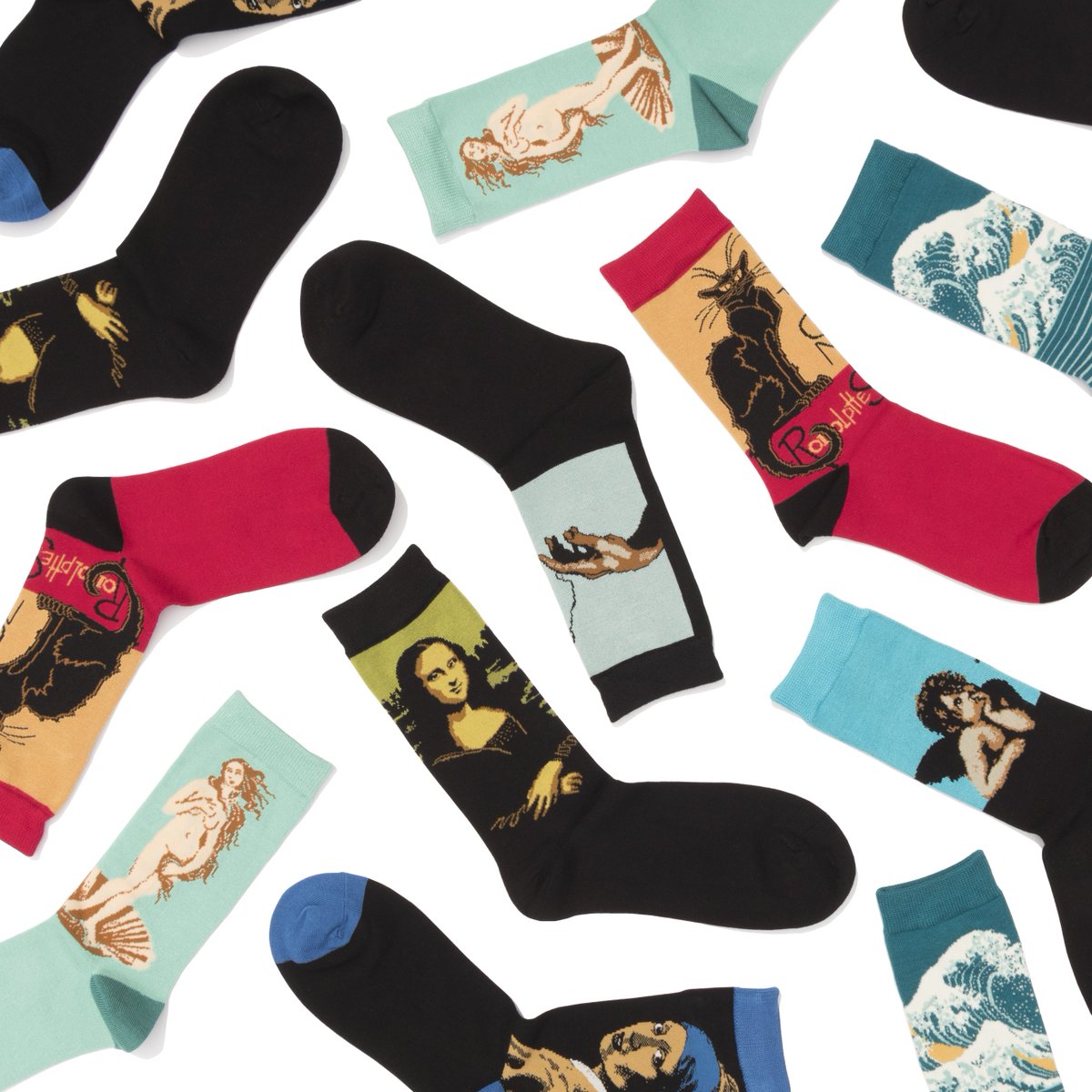 Socksmith's tweet photo. Hope your day is full of art! #art #artsocks #soft #museumsocks #luxurybamboo #bamboosocks #bamboo #lechatnoir #monalisa #venus #creationofadam #noboringsocks https://t.co/cvmOQZ7O15
