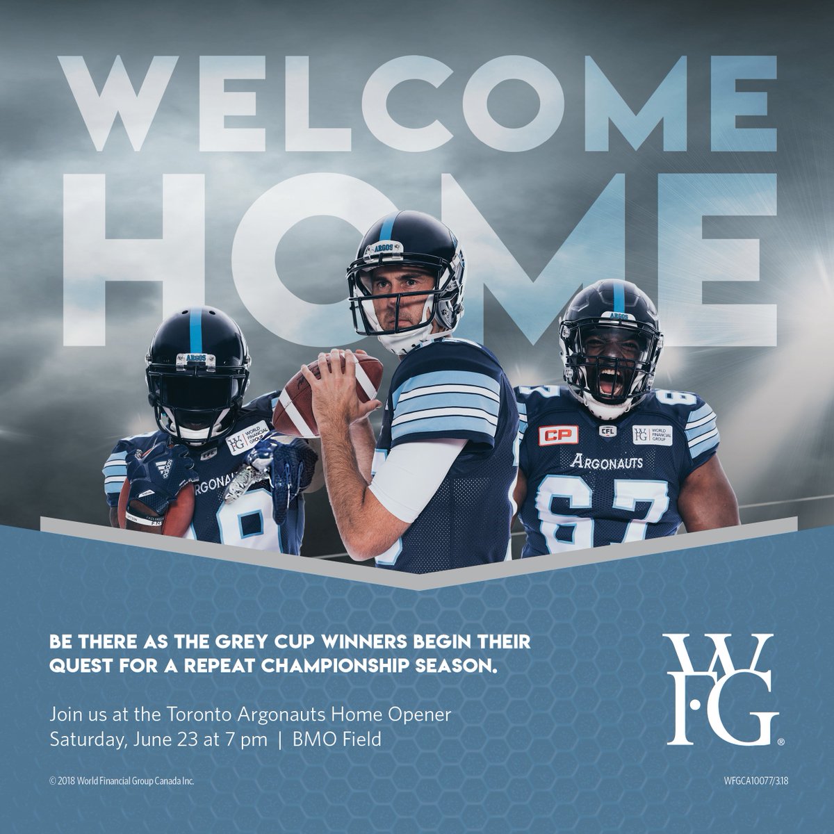therealwfg's tweet photo. Are you ready for some amazing football? Then join us at BMO Field on Saturday, June 23 for the @TorontoArgos' first home game! Go Argos! Go! #WFGGameOn https://t.co/Zl1rI0ZkZE