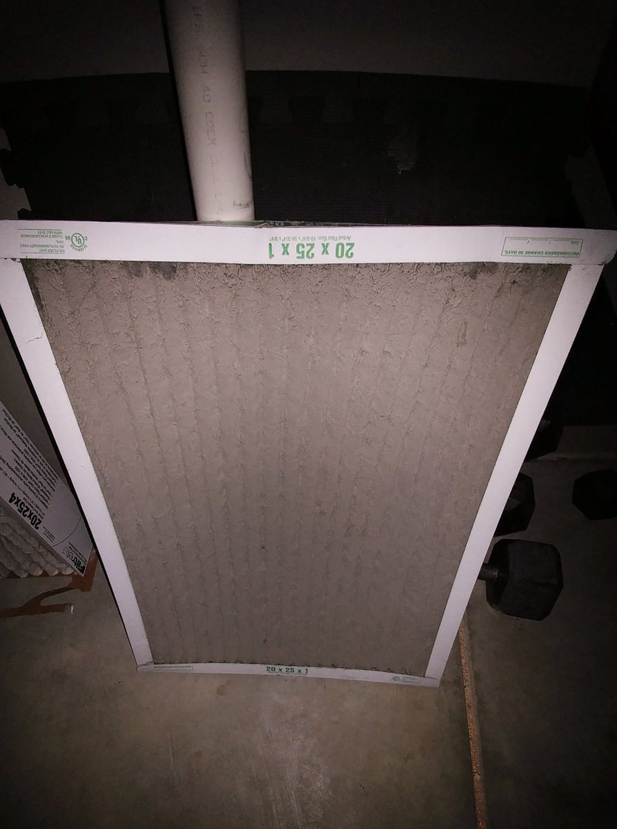 WeathermasterTG's tweet photo. From a couple of our recent service calls, these photos show what your air filter should not look like! Cooling problems? Call us #Dayton (937) 581-2153 or #Cincinnati (513) 649-0064. #HVAC https://t.co/BWACCq1rHf