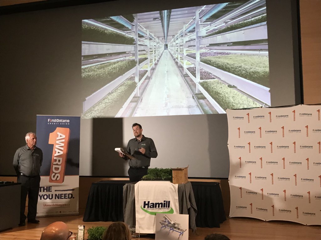 FirstOntarioCU's tweet photo. Pitch number 8 is @HamillMac! They’ve built a one of a kind micro green harvester. Very neat! #1AwardsNiagara 🌱🌱✂️ https://t.co/9aTUQq4qwX