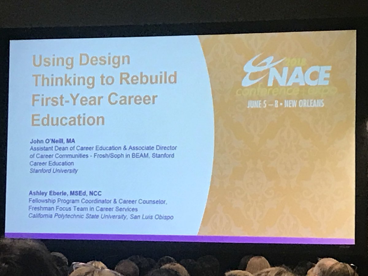 BrettAlpert's tweet photo. @oneillstanford presenting a NACE with colleague @ashleyeberle on “Using Design Thinking to Rebuild First Year Education! @StanfordBEAM #NACE18 #MeaningfulWork https://t.co/UpbOF9ZUsh