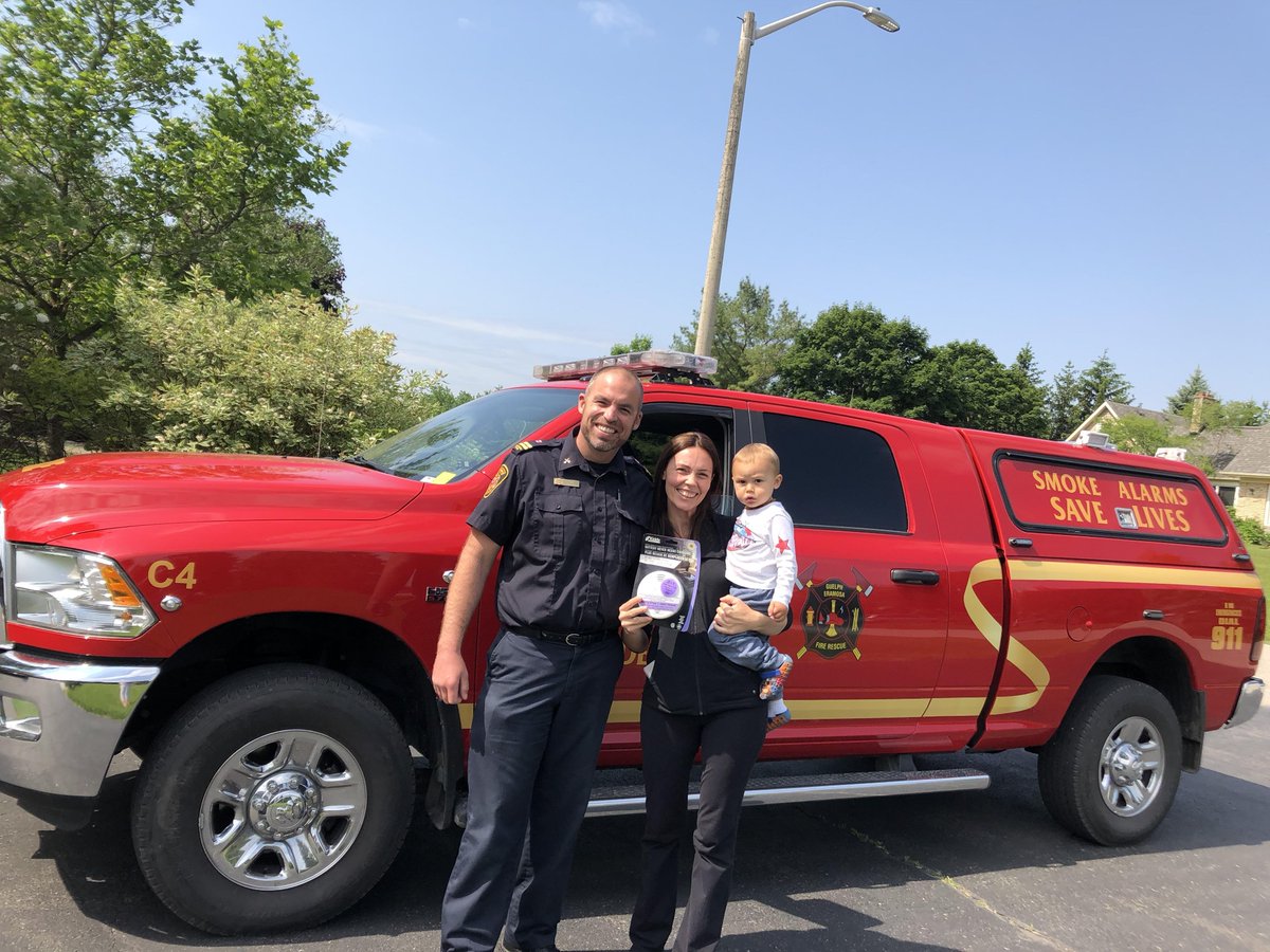 Fire Prevention Officer Mat Williamson out today with Rockwood resident Aline Markiewicz and son Thomaz in delivering her a prize won lithium battery operated combination smoke - CO alarm.  Aline was our May 5 Emergency Preparedness Open House raffle prize winner.  Congrats!
