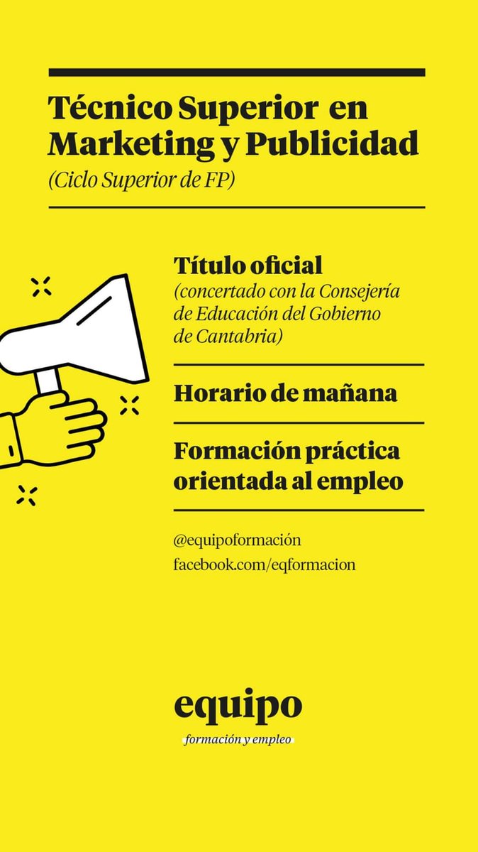 EquipoFormacion's tweet photo. #ÚneteAlEquipo Nuestro título oficial de técnico superior en #Marketing y #publicidad es una gran oportunidad!🔝🔝 Enseñanza práctica, horario de mañana... el plazo se abre el 3 de julio! https://t.co/pRCvEqdcZ9
