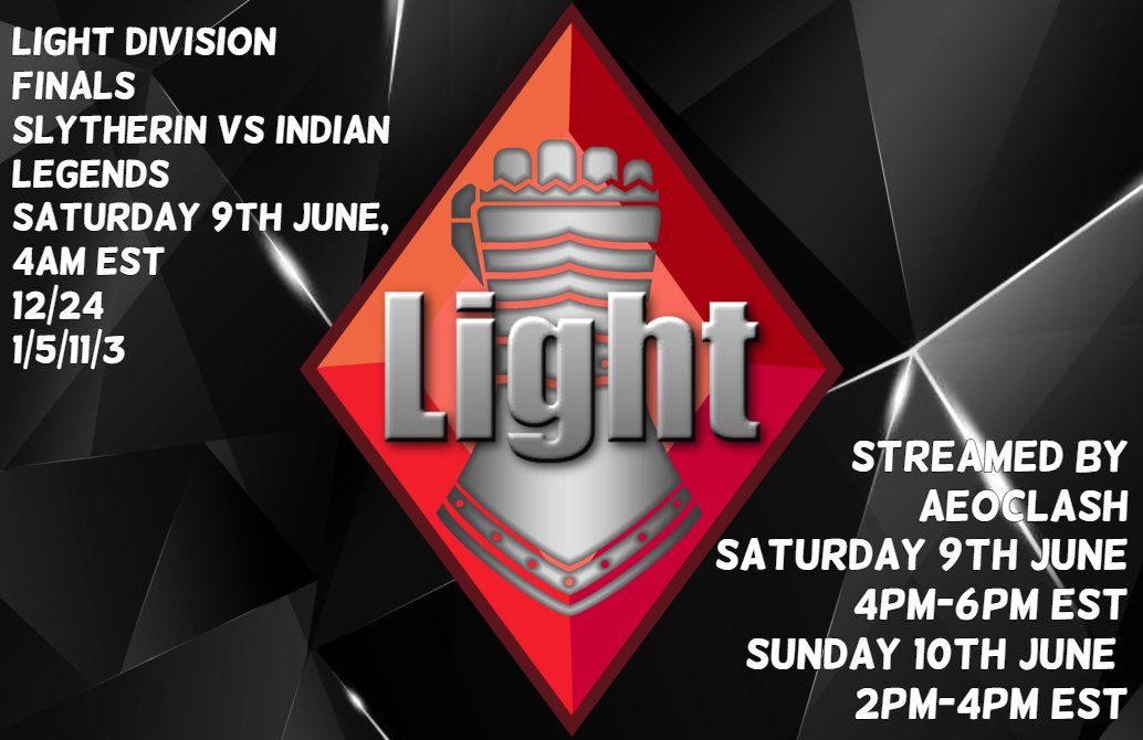 Tune in to the final war of the season! Light Division Finals, Indian Legends vs Slytherin! Streamed by @aeoclash 
twitch.tv/aeoclash