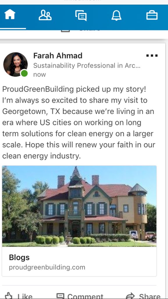Farah_Arch's tweet photo. @ProudGreenBuild &amp; @ProudGreenHome feature on my visit to 💯 %  #cleanenergy city, #Georgetown #Texas. ✈️ #renewables #sustainability https://t.co/a08azKuAKo https://t.co/1GvCoUJwXb