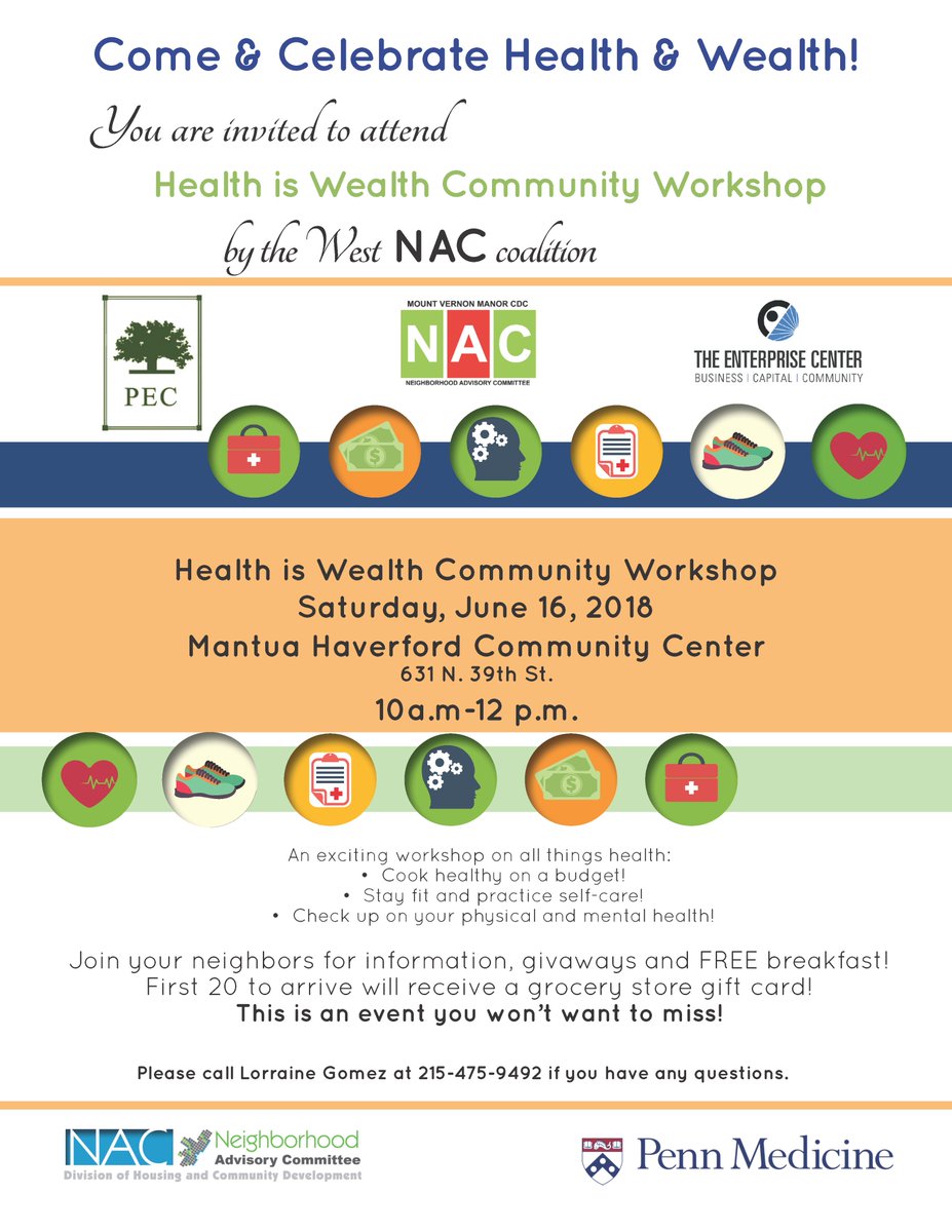 In just a little over a week... join MVM and other partners for an awesome Health Is Wealth Workshop (Saturday, June 16, 10AM-12PM, in the Mantua Haverford Community Center) We'll be talking about nutrition, self-care, and checking on your physical and mental health!
