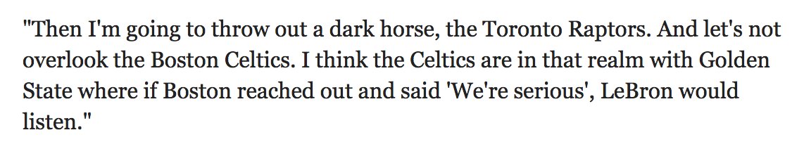 timandfriends's tweet photo. According to @ChrisBHaynes, the Toronto Raptors are a dark horse to land LeBron James. 

During an appearance on @timkawakami's podcast, he mentioned the team as a potential landing spot for James: (via @RealGM) https://t.co/QwfaPibZNl