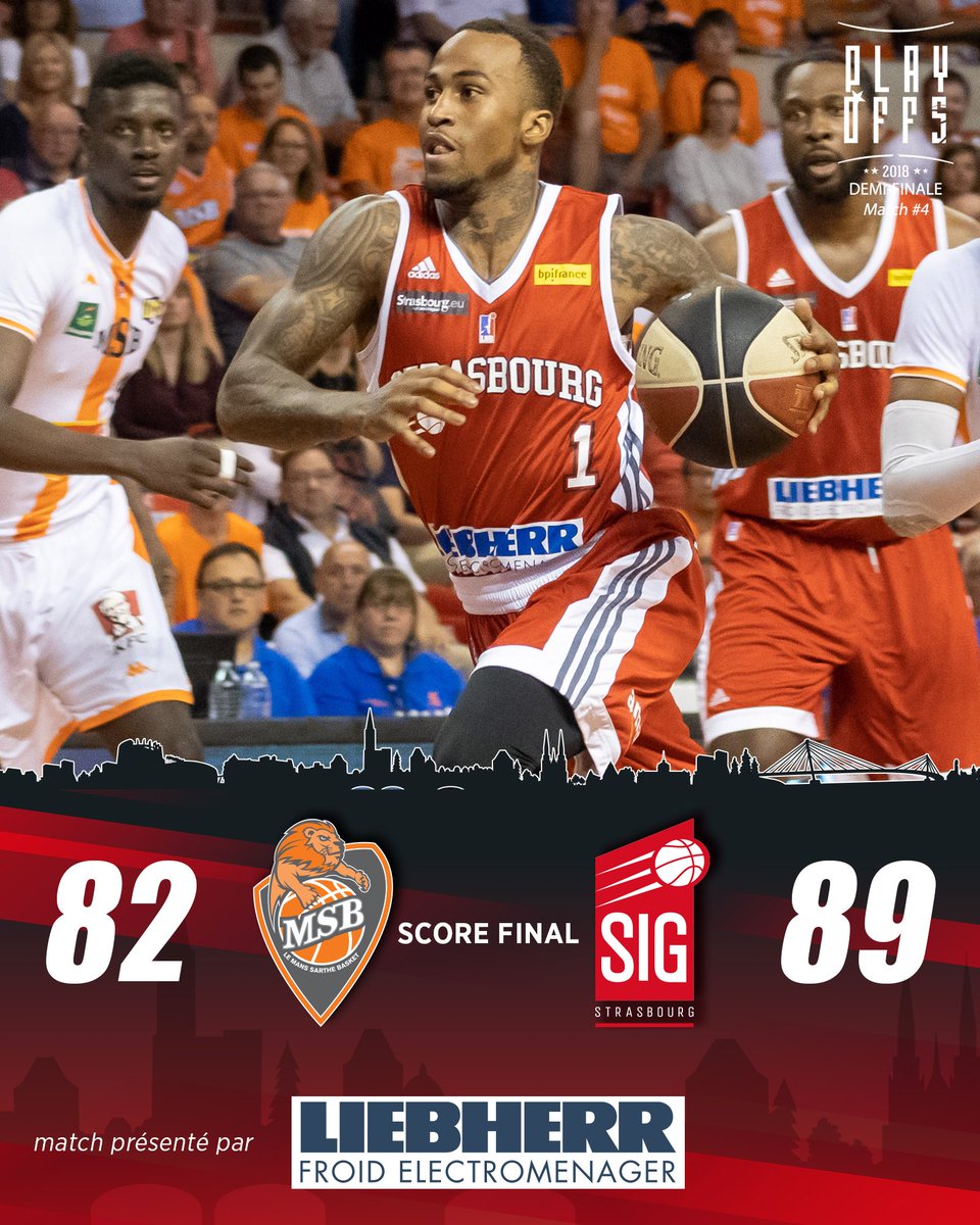 sigstrasbourg's tweet photo. La @sigstrasbourg arrache le Match 5  et jouera pour une place en finale samedi à 18h30 au Rhenus!!! 👊🔴⚪️ #GoSIG #PlayoffsJeepELITE #MSBSIG #JeepELITE https://t.co/qdEmA6WqV6