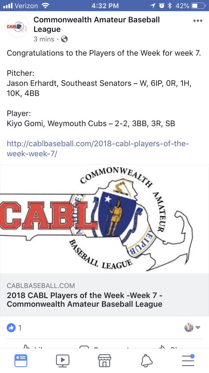 CABLSenators's tweet photo. Congrats to Jason Erhardt for being named Pitcher of the Week for his dominant outing against the Expos. This is the second Pitcher of the Week of Jason’s CABL career #BeAnAthlete @CABLbaseballMA https://t.co/gL8byztS6W