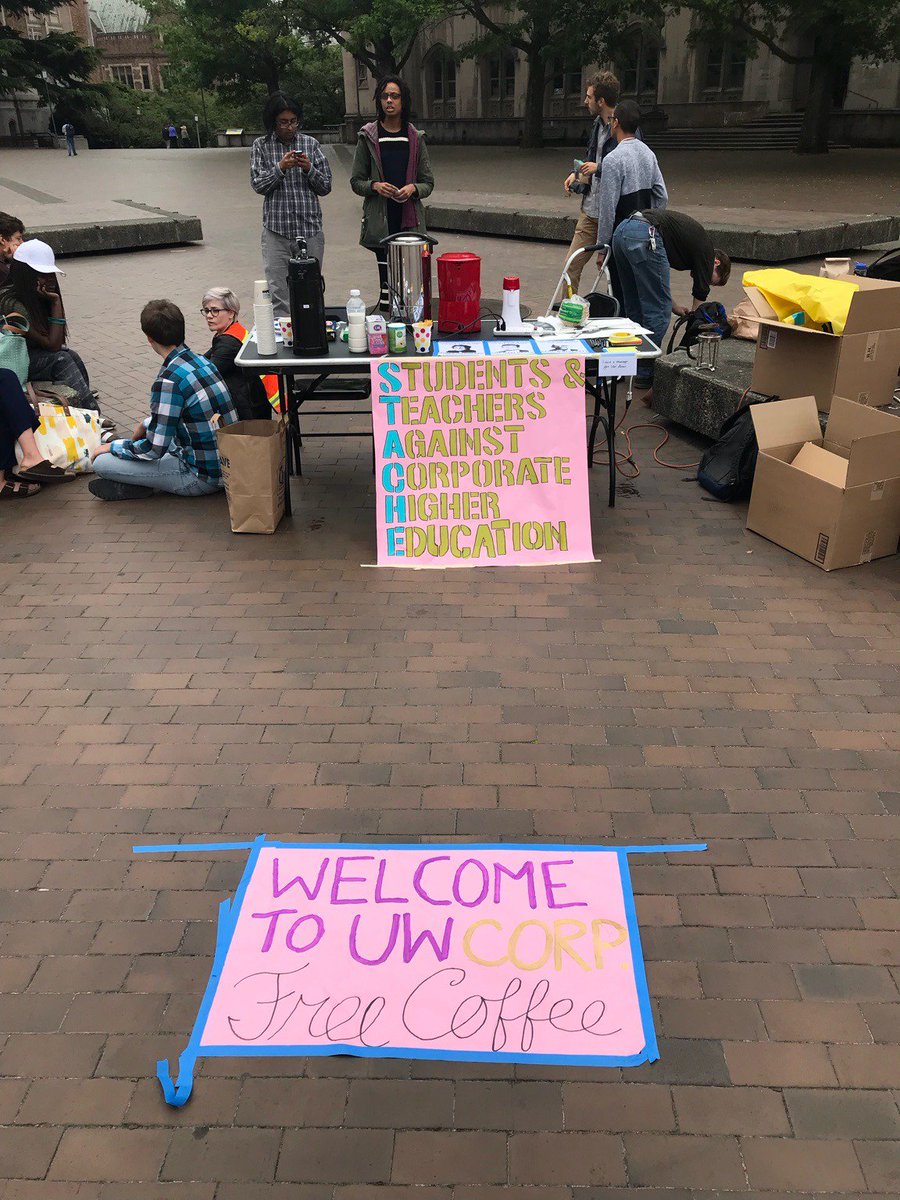 STACHEuw's tweet photo. We are serving free coffee and conducting a teach in about the corporatization of higher education at #UW following an occupation of the @Starbucks in Suzzallo Library. Come join us! @UWPostdocsUnite @UWFacultyFwd @UW_USAS @workingwa @UAW4121 https://t.co/ZIPltoWatQ