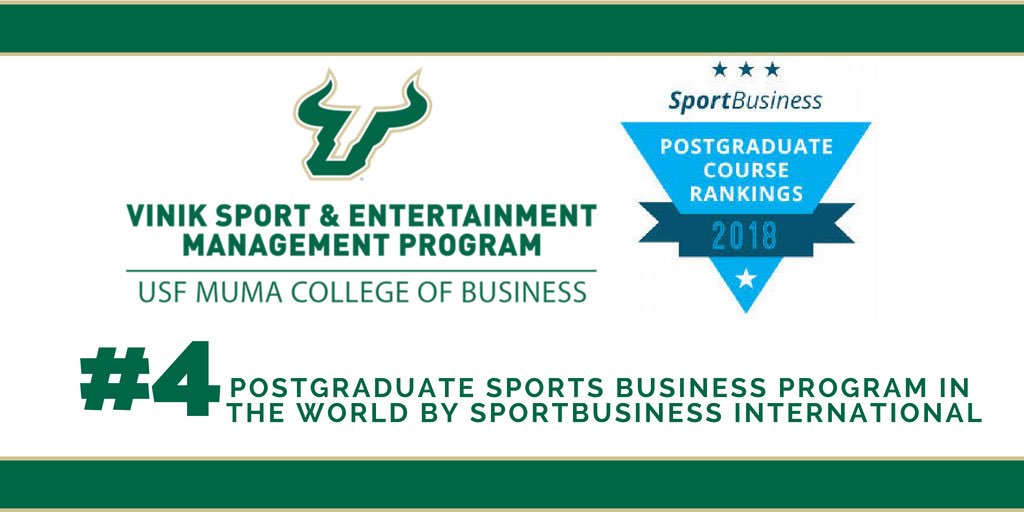 USFVinikMBA's tweet photo. The 2018 @SportBusiness postgraduate course rankings are in! Thank you to our partners, faculty, alumni, and students! https://t.co/glTgDRfAjD