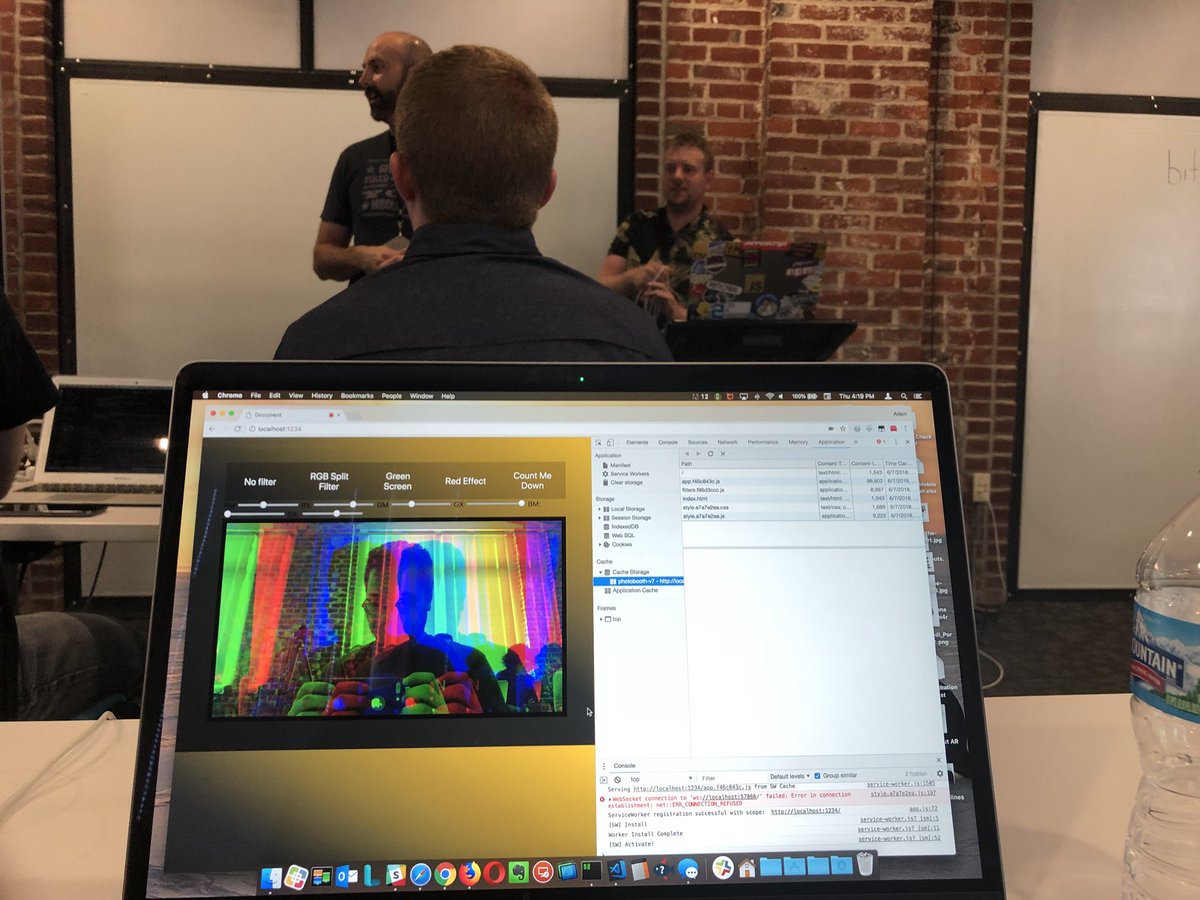 adam_romig's tweet photo. Heeeey, I made a photo taking, color filtering, async awaiting, service working thing of things. #brworkshop
Good times today. Thank you, @wesbos & @hearsparkbox ! I have learned. https://t.co/m4QLl68oC5