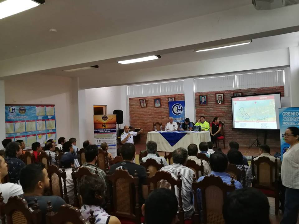 Se desarrolló con éxito la reunión de seguridad para el sector camaronero con las autoridades competentes como son Policía, Ecu 911, Marina, Subsecretario de Acuacultura y Gremios de la Provincia de el Oro.