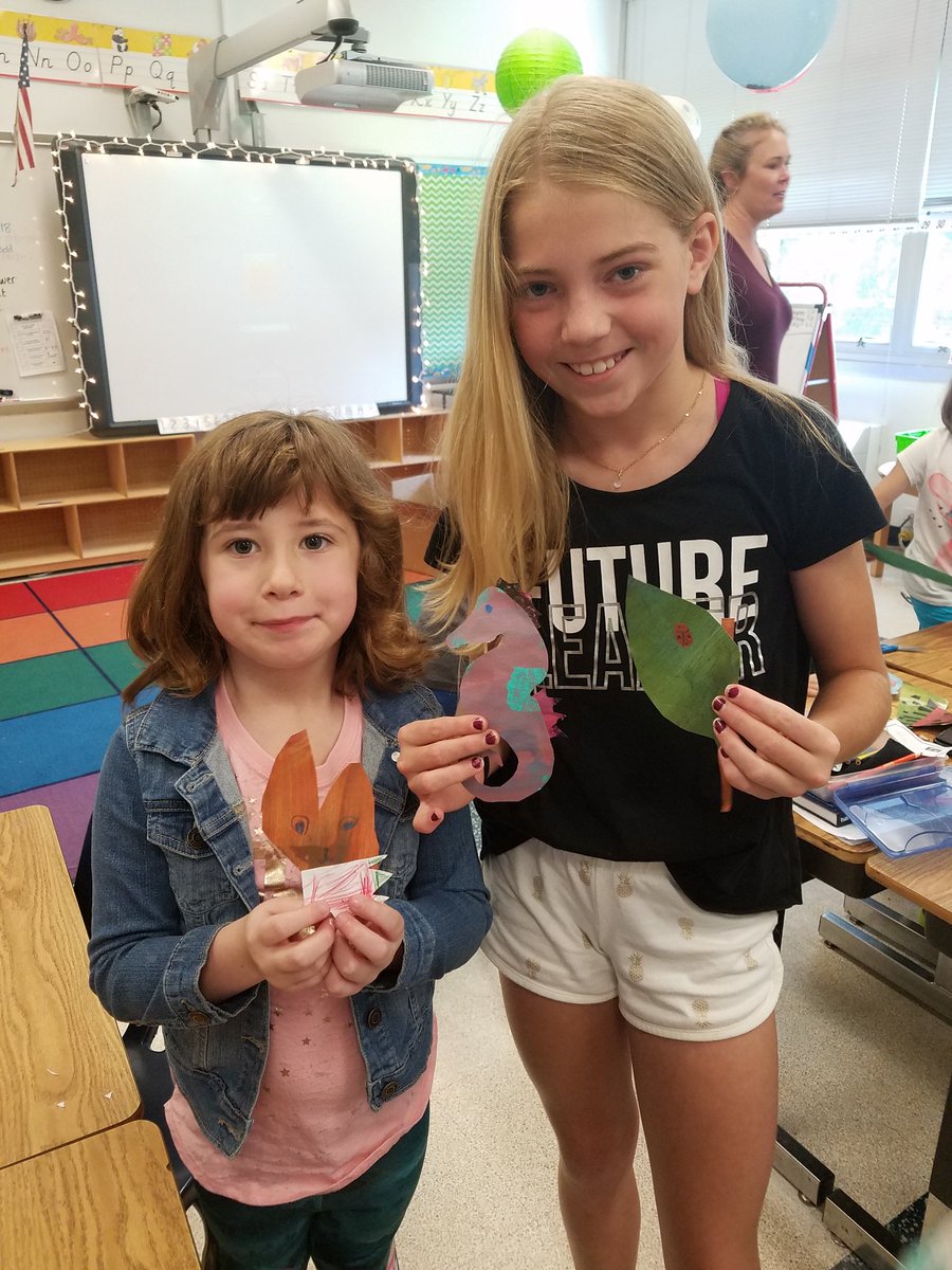 TerriDarnellGRT's tweet photo. Eric Carle style creature creation in first grade. Perfect end of the year activity. Thanks @mrs_shubert and @em__lyons for your help! @EllieinVB @VBGifted @TESSeagulls #giftedcreativity https://t.co/g1cFwEobln