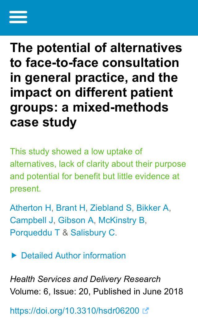 Helen Atherton (@h_atherton) on Twitter photo Final report for the Alt-con study now published. journalslibrary.nihr.ac.uk/hsdr/hsdr06200… <a href="/capcbristol/">CAPC, Bristol</a> <a href="/UAPCWarwick/">Primary Care Warwick</a> <a href="/UoEAPEx/">APEx (also on Blue Sky)</a> <a href="/OxPrimaryCare/">OxPrimaryCareSci</a> <a href="/Brianmckinstry/">Brian McKinstry</a> <a href="/sueziebland/">Sue Ziebland</a> <a href="/prof_tweet/">Chris Salisbury</a> <a href="/profjcampbell/">John Campbell</a> Final report for the Alt-con study now published. journalslibrary.nihr.ac.uk/hsdr/hsdr06200… <a href="/capcbristol/">CAPC, Bristol</a> <a href="/UAPCWarwick/">Primary Care Warwick</a> <a href="/UoEAPEx/">APEx (also on Blue Sky)</a> <a href="/OxPrimaryCare/">OxPrimaryCareSci</a> <a href="/Brianmckinstry/">Brian McKinstry</a> <a href="/sueziebland/">Sue Ziebland</a> <a href="/prof_tweet/">Chris Salisbury</a> <a href="/profjcampbell/">John Campbell</a>