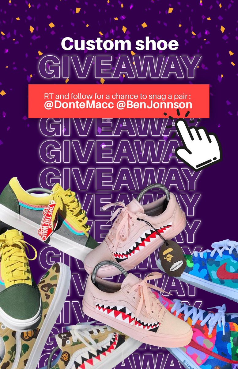 DonteMacc's tweet photo. CUSTOM SHOE GIVEAWAY!!!🔥

RETWEET FOR A CHANCE TO WIN!!

( must be following me and @BenJonnson ) 🎉 https://t.co/FalykkWpA4
