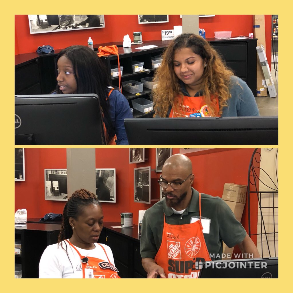 Alwaystrace1's tweet photo. Fritz, Jada,Eboni and DH amad handling business at the service desk #homedepot0915 #VIP #A1customerservice https://t.co/efRRMyS2qX