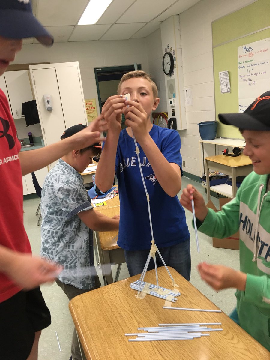 MsLongeway's tweet photo. Grade 5s began their science Olympics today! Event 1; tallest free standing tower. Teams were awarded points based on their collaboration, height, design of the base & if it could stand for 5 seconds without falling over. #OnlyatLadyMac #scienceolympics #structures https://t.co/XbFZd2rAis