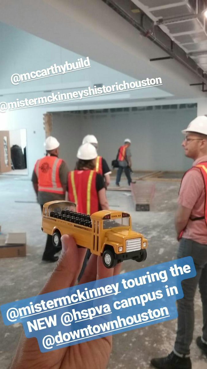 HOUHistoryBus's tweet photo. @mistermckinney and the mini @HOUHistoryBus got a VIP tour of the NEW #HSPVA campus from the @HSPVAFriends * CHECK out more pics and videos by following #HoustonHistoryBus on Instagram! https://t.co/zB3nelS87j