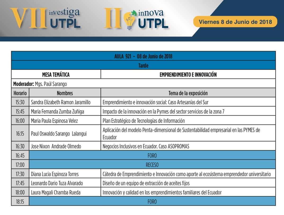 posarango's tweet photo. Estimados Docentes, estudiantes y público en general se extiende una cordial invitación a participar de la jornada @InvestigaUtpl 📈📉 mañana viernes 08 de junio...Los esperamos @utpl @utplradio @prendho #InnovaUTPL #Loja #Ecuador https://t.co/whnD4LIGL2