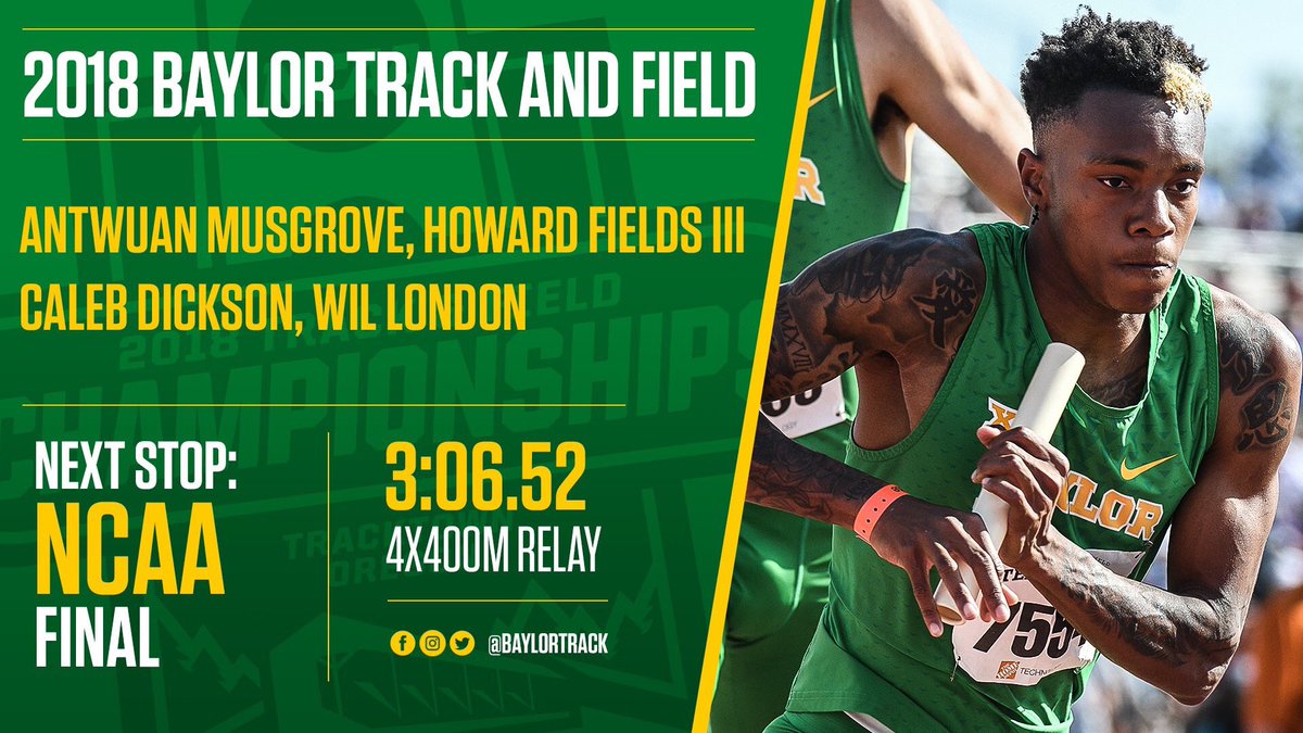BaylorTrack's tweet photo. For the first time since 2009, both BU 4x400-meter relay squads will compete in the #ncaaTF championship finals! π»
#BaylorFast | #SicEm https://t.co/7GV7Z0DF0R