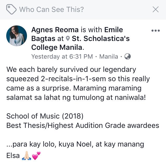 agnesreoma's tweet photo. Best Thesis/Highest Audition Grade Awardees (School of Music ‘18) #AgnesWillGraduate #EmileWillGraduate https://t.co/52YaN0wusT