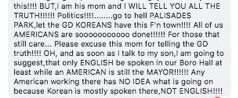 CeFaanKim's tweet photo. Mayor of Palisades Park, NJ apologizing after his mother posted this message on FB. It has since been deleted. He completely disavows it. More than half of population here is of Korean heritage. Hear from him tonight at 11pm on @ABC7NY https://t.co/uQNHpyzBbb