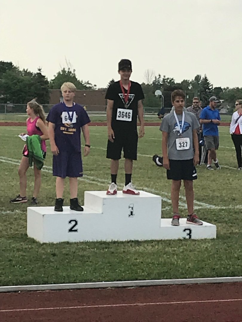 CHCITrack's tweet photo. Future Golden Gael Kai wins  second in shot put at 'counties' .... we can't wait for him to join our team😀 @chuck_55771 @CHCIsports @wrdsb https://t.co/q7ddWq8Kjr