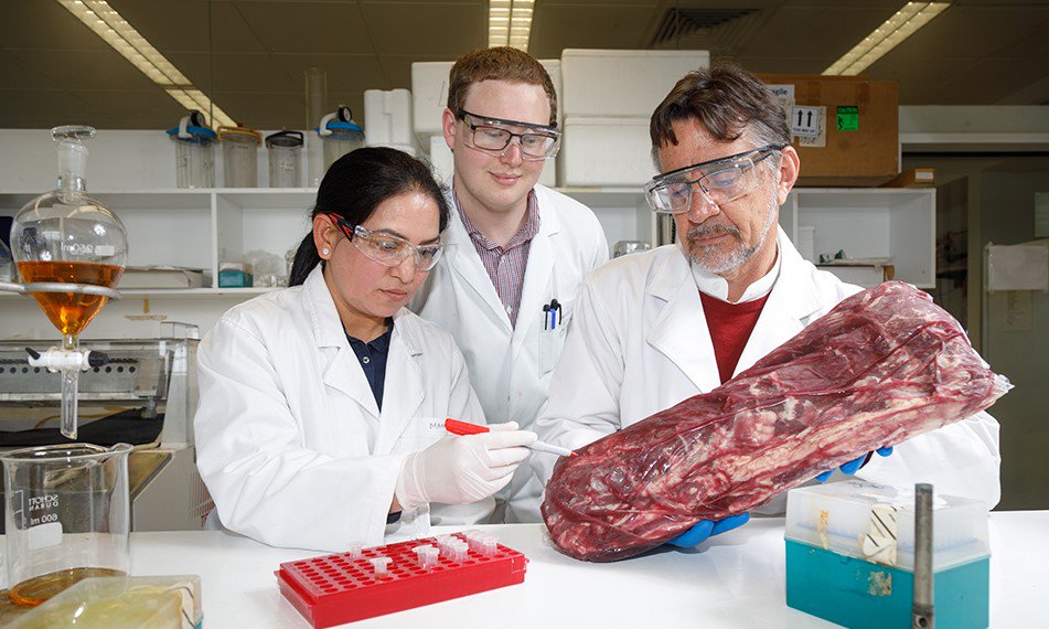 TasInAg's tweet photo. We're reducing #vacuumpacked red #meatwaste with a tool that we've developed with @meatlivestock. #Shelflife can be accurately predicted if we know all storage temperatures. AssocProf Tom Ross (right) explains @tascountryhr https://t.co/DWI5bhq6nV @AusRedMeat @UTAS_ @ausfoodnews https://t.co/PDVLpRPxmb