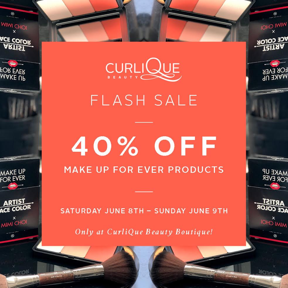 #CQFlashSale: For this coming weekend you can shop @MAKEUPFOREVERCa  full product range at a discount of 40% off exclusively at <a href="/CurliQueBeauty/">CurliQue Beauty</a> !